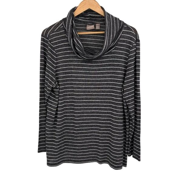 Chicos gray and white stripe cowl neck lightweight sweater top size extra large - Picture 1 of 5